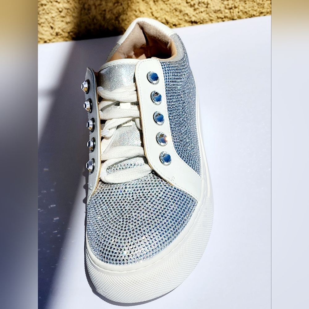 Alex Marie Women's Rhinestone Embellished Shimmer Fabric Platform Sneaker Size 6 - Picture 10 of 12